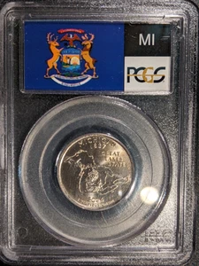 2004-p PCGS MS-68 Michigan MI Washington State Quarter Flag Holder Pop ~150 - Picture 1 of 2