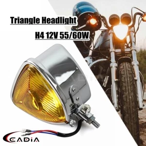 Triangle Headlight Vintage Amber Lens Light For Harley Bobber Chopper Cafe Racer - Picture 1 of 3