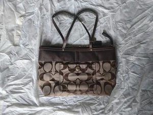 Y2K Coach Signature Stripe Canvas Tote Tan Brown - Picture 1 of 12