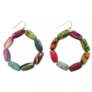 Fair Trade Hoop Kai Earrings Upcycled Kantha Fabric Handmade Recycled Boho - Picture 1 of 19