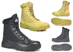 Mens Military Boots Boys Lace Up Side Zip Calf Black Camel Cadets Combat Sz 3-11 - Picture 1 of 13
