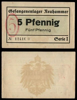 🔴GERMANY  5 Pfennig ND(1919) XF  World War I   Neuhammer prisoners camp 🔴 - Image 1 of 3