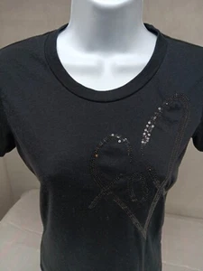 FOX RACING Womens Small Black Sequin Logo Short Sleeve V-neck T-Shirt  - Picture 1 of 12