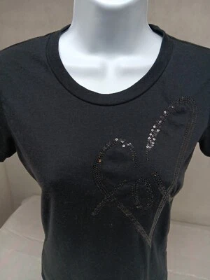 Camiseta FOX RACING Mujer Pequeña Negra Lentejuelas Logo Manga Corta Cuello en V  Foto 1 de 4