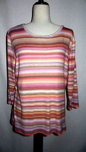Studio Works Pull Over Soft Cotton Top Striped Pastels Large - Picture 1 of 8