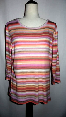 Studio Works Pull Over Soft Cotton Top Striped Pastels Large - Image 1 of 4