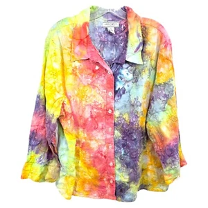 Jamie Nicole Plus Size 3X Top Handmade Tie Dye Linen Embroidered Floral 1025 - Bild 1 von 14