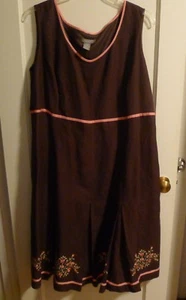 NWOT KENAR Brown w Pink Floral Embroidered Dress Plus Size 24W Bohemian - Picture 1 of 8