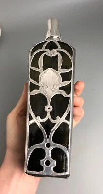 Decantador antigo provavelmente americano sobreposto de prata esterlina CELZX - Imagem 1 de 4