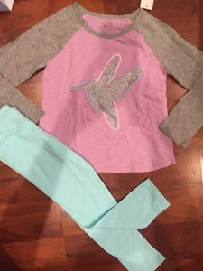 4 T Baby Gap Kids 2pc Hummingbird Baseball Shirt Blue leggings outfit Girl NWT - Picture 1 of 3