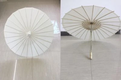 Expédié de Paris - Ombrelle Blanche Mariage Bois Bambou Ancienne Soirée Solide - Photo 1/2