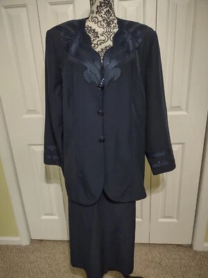 Traje de Noche Colección ST. Anthony 2 Piezas Azul Marino Cuentas Bordado Acento 24W Foto 1 de 4