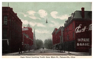 PAINESVILLE OHIO STATE STREET LOOKING NORTH 1909 OLD POSTCARD - Picture 1 of 2