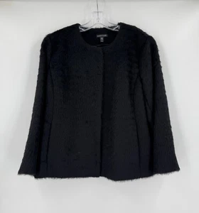 Eileen Fisher Womens Black Suri Alpaca Wool Fuzzy Snap Front Short Coat Sz M - Picture 1 of 8