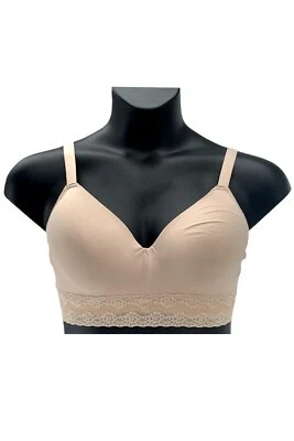 Breezies Seamless Long Line Wirefree Contour Bra Lace Band Natural - Image 1 of 3