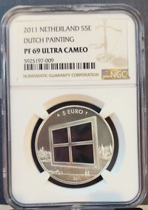 2011 NETHERLANDS SILVER 5 EURO S5E DUTCH PAINTING NGC PF 69 ULTRA CAMEO TOP POP - Picture 1 of 3