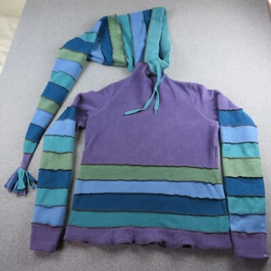Handmade Damen Hoodie groß lila gestreift Sweatshirt Boho Narr Wichtel Fleece - Bild 1 von 13