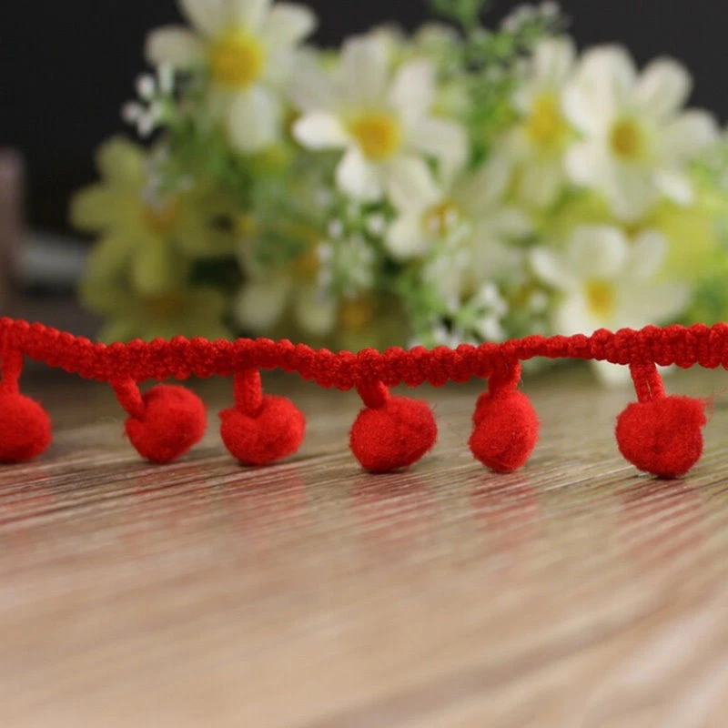 Red Extra Jumbo Pompom Fringe Dangling Lace Trim Ruffle Braid Giant Fluff Ball - Image 1 of 1