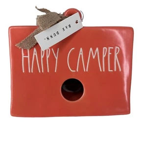 Rae Dunn Orange Ceramic HAPPY CAMPER Tent Birdhouse NEW - Picture 1 of 7