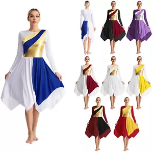 Vestido de danza lírica de alabanza litúrgica para mujer bloque de color túnica de adoración vestido - Imagen 1 de 55
