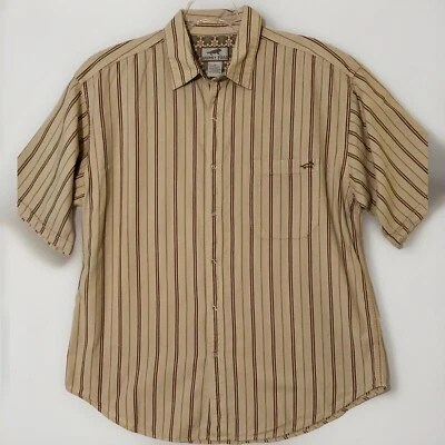 Horny Toad Mens Shirt Sz Med Snap Front Striped Embroidered Cotton Short Sleeve - Image 1 of 4