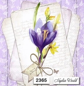 (2365) ZWEI individuelle Papier LUNCHEON Decoupage Servietten - KROKUSBLUME SCHRIFT - Bild 1 von 3
