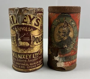 Antique Victorian Era 1880s Knife Powder Polish Tin x 2 Nixey & Wellington - Picture 1 of 16