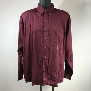 Tommy Hilfiger Button Up Shirt Burgundy Crest Long Sleeve Sz L - Picture 1 of 4