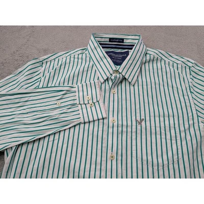 American Eagle Outfitters Mens Size XLT Green Striped Button Down Dress Shirt - Image 1 of 4