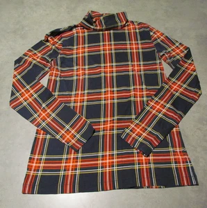 J Crew factory Turtleneck Shirt Womens Small Printed Tissue Plaid blue Red Green - Picture 1 of 5