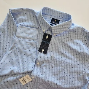 NEW Stafford Dress Shirt 18 36-37 Blue Check Dot Stretch Wrinkle Free Oxford - Picture 1 of 6