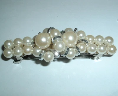 CLASSIC WHITE  PEARL AND SILVER WHEELS HAIR BARRETTE NWT - Image 1 of 3