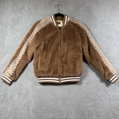 Chaqueta de piel Mother The Letterman para mujer pequeña marrón imitación piel bombardero tachonada Foto 1 de 4
