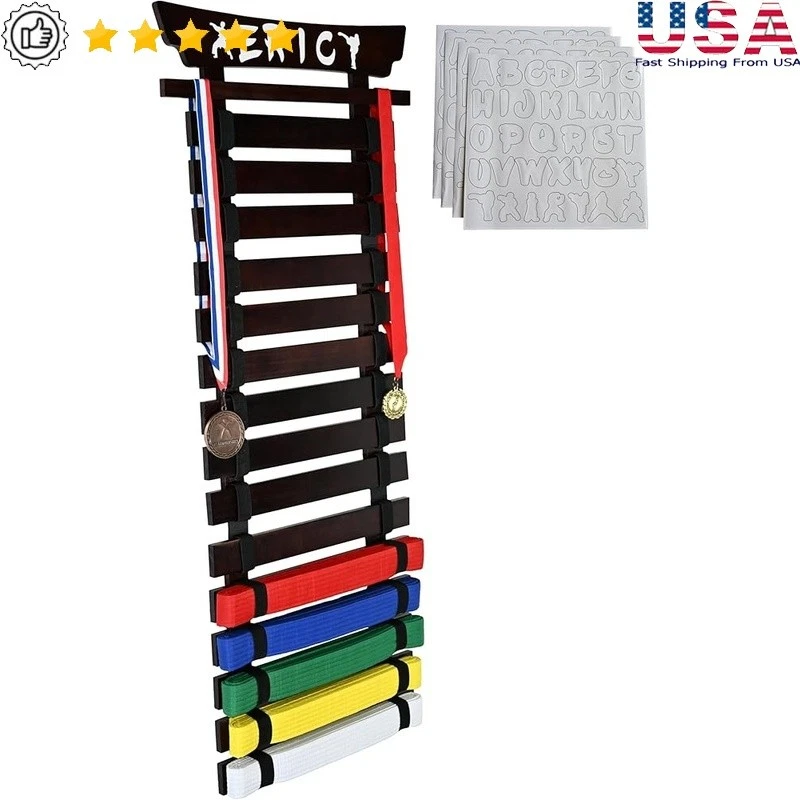 Premium Martial Arts Belt Display Rack Pine Wood No Assembly Custom Stickers New - Image 1 of 4