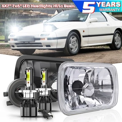 Par de faros LED H4 de haz alto/bajo de 5x7" 7X6 pulgadas para Mazda RX-7 1986-1991 Foto 1 de 4