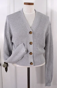 Neu mit Etikett J. CREW BAUMWOLLE/KASCHMIR MISCHUNG CROPPED V-AUSSCHNITT CARDIGAN PULLOVER LT GRAU GR. L - Bild 1 von 2