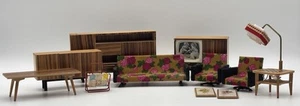 Juego de muebles de salón para casa de muñecas vintage de 11 piezas sofá sillón TV madera - Imagen 1 de 12