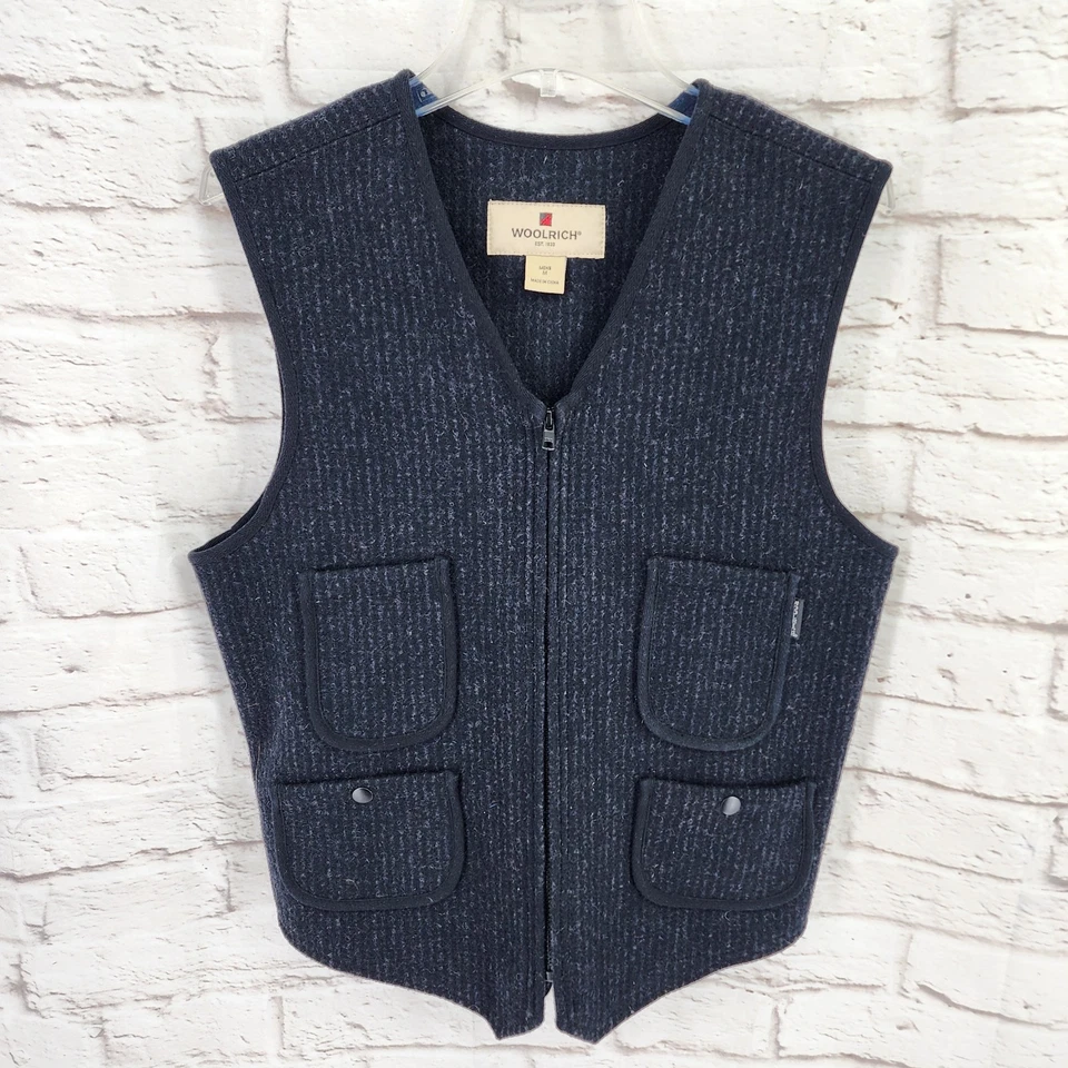 VTG Woolrich Mens Wool Vest Full Zip M Hunting Hiking Black Pockets Outdoor Y2K - Image 1 of 4