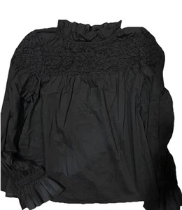 Merlette Majorelle Long Sleeve High Neck Ruffled Blouse Black Small - Picture 1 of 10
