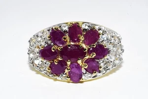 $395 .925 Sterling Silver 2.30CT Natural Ruby & Topaz Cluster Ring Size 7.25 - Picture 1 of 7