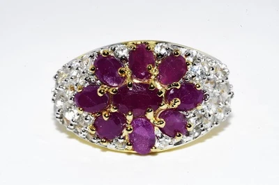 $395 .925 Sterling Silver 2.30CT Natural Ruby & Topaz Cluster Ring Size 7.25 - Image 1 of 4