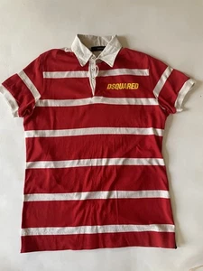 Cool Rare Polo Shirt_Dsquared2 Red/White Stripe Polo Knit Shirt Mens L - Picture 1 of 8