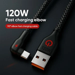 Right Angle USB Type A to Type C Cable 3A 120W Fast Charge Braided Lead 2M - Picture 1 of 12