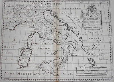 ANCIENT ITALY. 1700 ANTIQUE MAP. 1st EDITION. EDWARD WELLS approx 50 x 37 cms - Image 1 of 4