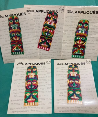 VTG 1971 Talon Applique Sew on Patch *Set of 5* TOTEM POLES 5.5" High NEW NIP - Image 1 of 4