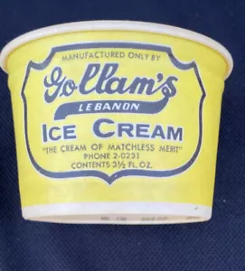 50 Waxed Paper Cups GOLLAMS ICE CREAM Lebanon PA new old stock - Picture 1 of 8