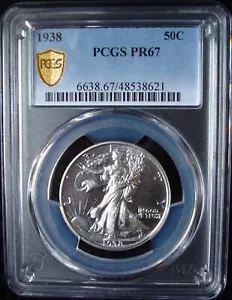 1938 Walking Liberty Silver Half Dollar - PCGS PR 67 - Gold Shield - Picture 1 of 5