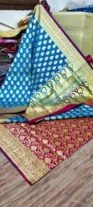 Bridal Range Banarsi Silk Katan Saree With Blouse Pcs Handloom Golden Zari Work - Picture 1 of 5