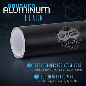 Black Brushed Aluminum Vinyl Wrap Sticker Decal Air Bubble Free - 24" x 60" Inch - Foto 1 di 8