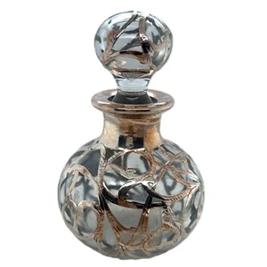 Sterling Silver 925 Overlay 4.5" Cruet Perfume Bottle w/Stopper Monogram "KFK" - Picture 1 of 4